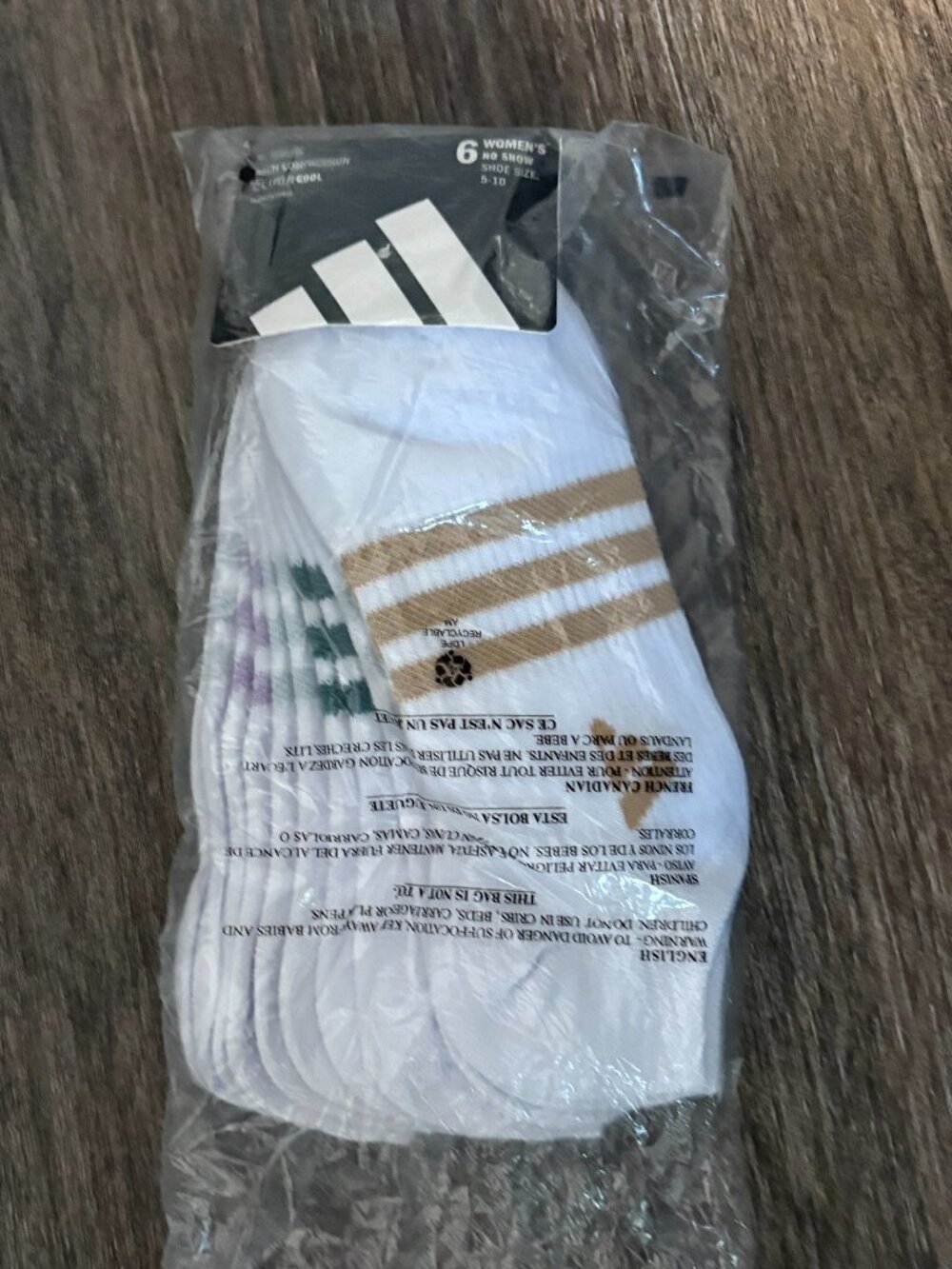 Adidas Ladies sz M 6 pack No show White Pastel Stripe Arch Compression socks NEW